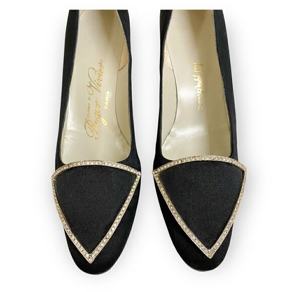 VIntage Roger Vivier black satin pumps with emberlishment, size 7 1/2 AA, in ori - Picture 5 of 16
